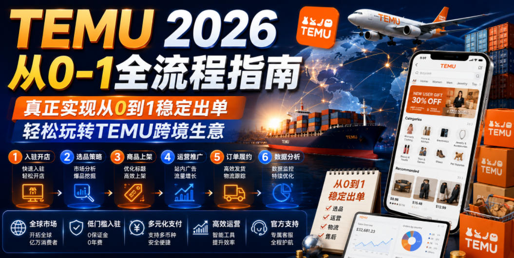 TEMU 2026从0-1全流程指南,*实现从0到1稳定出单,轻松玩转TEMU跨境生意