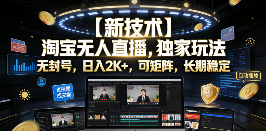 【新技术】淘宝无人直播,*玩法,无封号,日入2K+,可矩阵,长期稳定【揭秘】