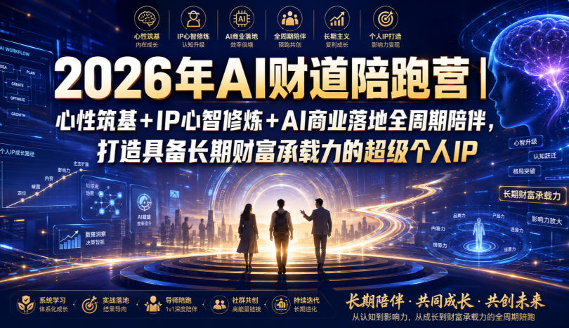 2026年AI财道陪跑营|心性筑基+IP心智修炼+AI商业落地全周期陪伴,打造具备长期财富承载力的*个人IP