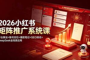 (19129期)2026小红书矩阵推广系统课:平台算法+账号定位+爆款笔记+SEO排名+DeepSeek全场景应用
