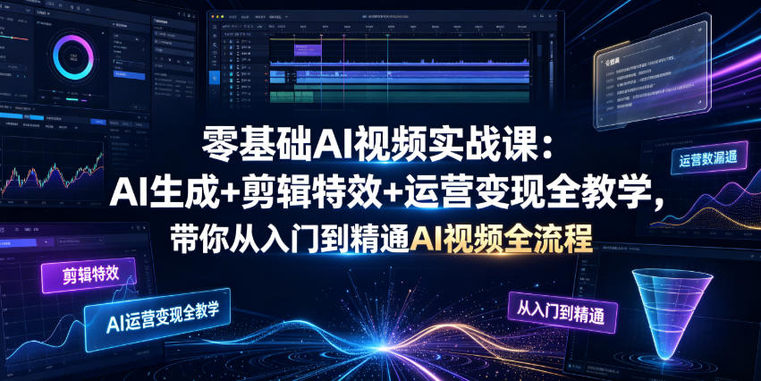 零基础AI视频实战课:AI生成+剪辑*+运营变现全教学,带你从入门到精通AI视频全流程