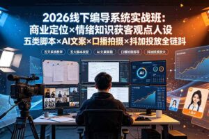 (19501期)2026线下编导系统实战班:商业定位×情绪知识获客观点人设五类脚本×AI文案×口播拍摄×抖加投放全链路