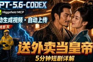 GPT-5.6 Codex+Higgsfield MCP:一条指令生成5分钟短剧并自动上传YouTube(油管)