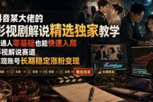 抖音某大佬的影视剧解说精选独家教学,普通人零基础也能快速入局影视解说赛道,实现账号长期稳定变现