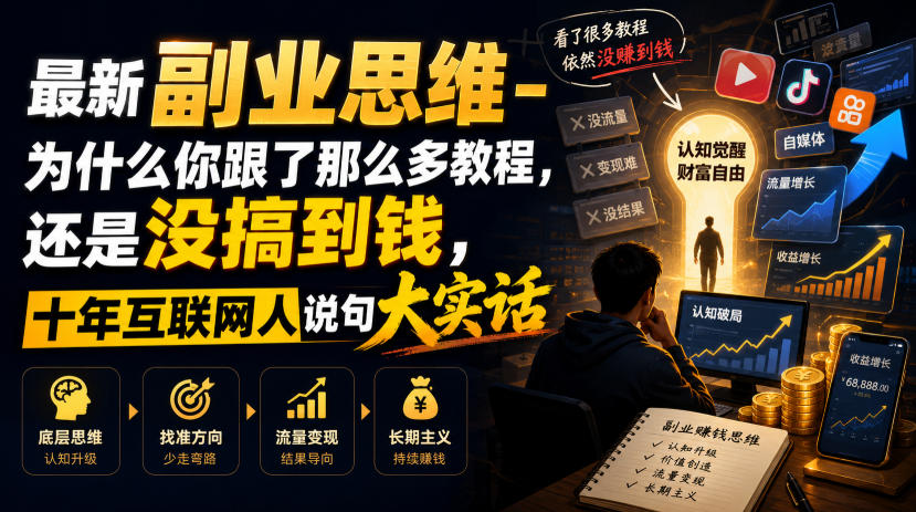 *副业思维-为什么你跟了那么多教程,还是没搞到钱,十年互联网人说句大实话【揭秘】