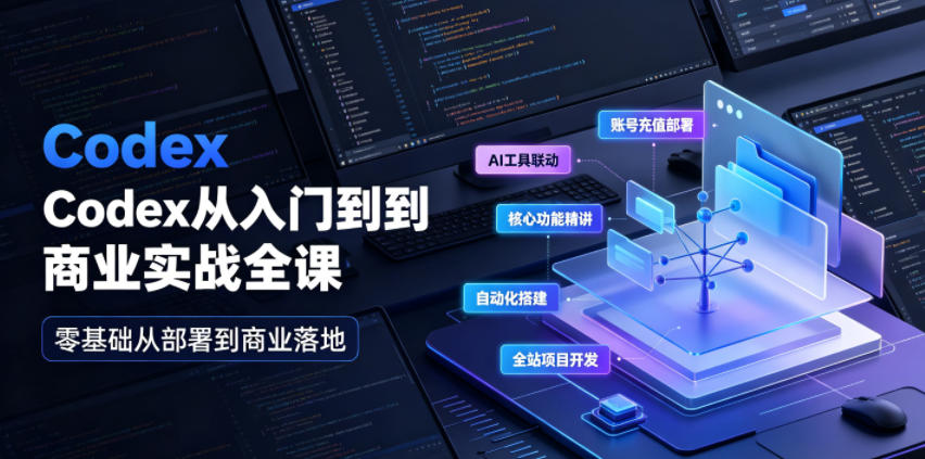 Codex从入门到商业实战全课|账号充值部署、AI工具联动、*功能精讲、自动化搭建、全站项目开发零基础教程