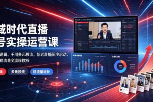 全域时代直播起号实操运营课|账号底层逻辑、千川多元投流、新老直播间冷启动、投放复盘稳流量全流程教程