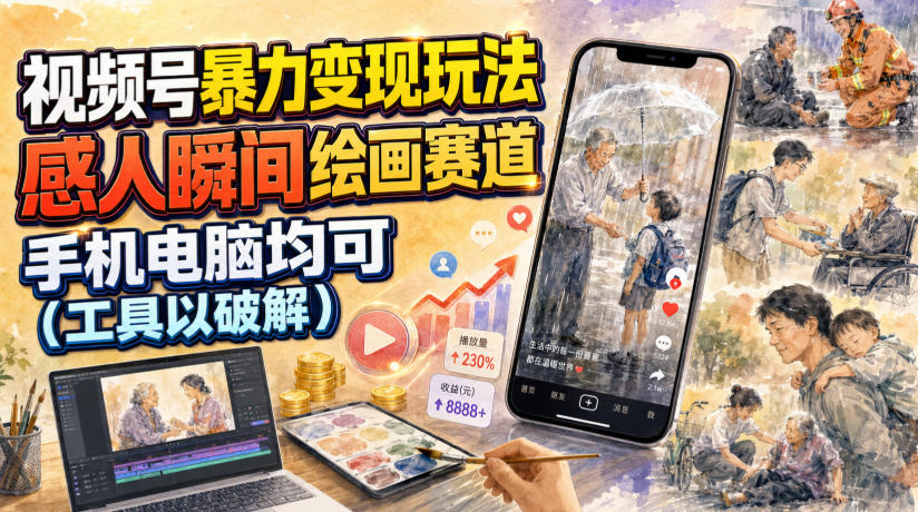 视频号*变现玩法,感人瞬间绘画赛道,手机电脑均可