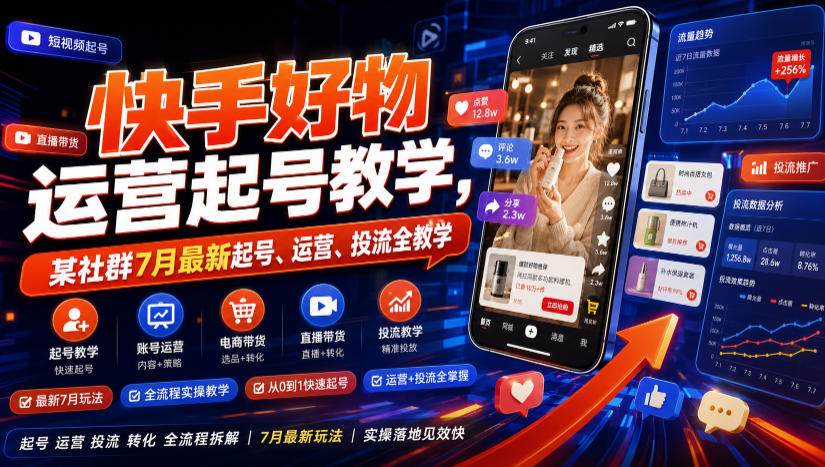 快手好物运营起号教学,某社群7月*起号、运营、投流全教学