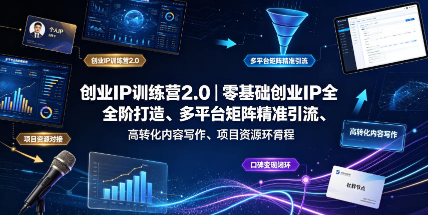 创业IP训练营2.0|零基础创业IP全阶打造、多平台矩阵*引流、高转化内容写作、项目资源对接与口碑变现闭环课程