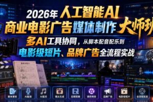 2026年人工智能AI商业电影广告媒体制作大师班，多AI工具协同，从脚本配音配乐到电影级短片、品牌广告全流程实战（中英字幕）