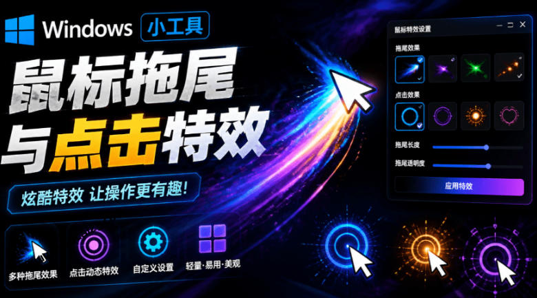 Windows*小工具!一键给你的鼠标添加拖尾与点击动态*,吾爱出品,*Mouse Trail