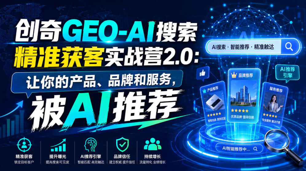 创奇GEO-AI搜索*获客实战营2.0:让你的产品、品牌和服务,被AI推荐