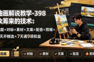 (19527期)油画解说教学-398众筹来的技术:选题×对标×素材×文案×配音×剪辑×2天开精选×7天通9项权益