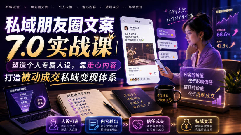 私域朋友圈文案7.0实战课|塑造个人专属人设,靠走心内容打造被动*私域变现体系