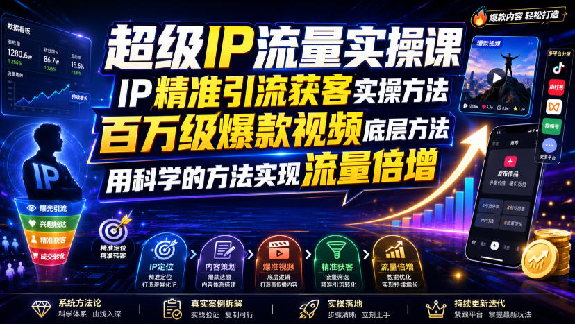 *IP流量实操课,IP*引流获客实操方法,百万级*视频底层方法,用科学的方法实现流量倍增
