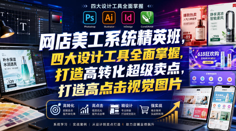 网店美工系统精英班,四大设计工具*掌握,打造高转化*卖点,打造高点击视觉图片(2026年7月)