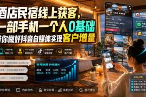酒店民宿线上获客,一部手机一个人0基础带你做好抖音自媒体实现客户增量