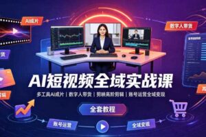 AI短视频全域实战课|多工具AI成片、数字人带货、剪映高阶剪辑、账号运营全域变现全套教程