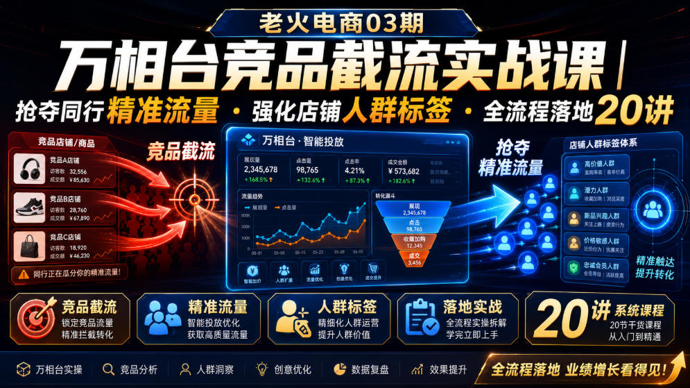 老火电商03期・万相台竞品截流实战课|抢夺同行*流量・强化店铺人群标签・全流程落地20讲