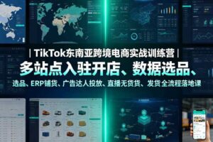 TikTok东南亚跨境电商实战训练营|多站点入驻开店、数据选品、ERP铺货、广告达人投放、直播无货源发货全流程落地课