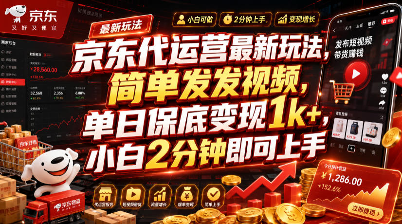 京东代运营*玩法,简单发发视频,单日保底变现1k+,小白2分钟即可上手【揭秘】