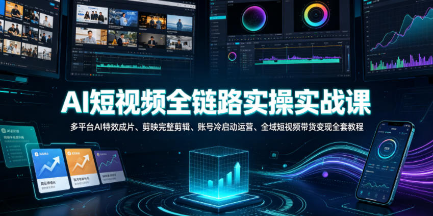 AI短视频全链路实操实战课|多平台AI*成片、剪映完整剪辑、账号冷启动运营、全域短视频带货变现全套教程