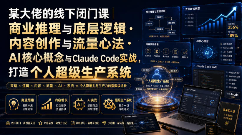 某大佬的线下闭门课|商业推理与底层逻辑・内容创作与流量心法・AI*概念与Claude Code实战,打造个人*生产系统【录音+图片】