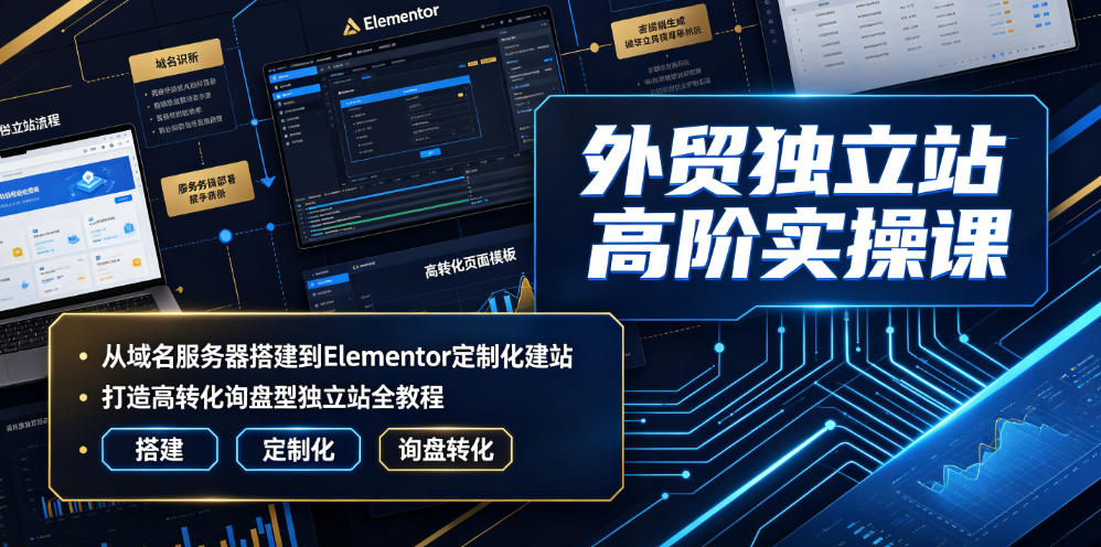 外贸*站高阶实操课|从域名服务器搭建到Elementor定制化建站,打造高转化询盘型*站全教程