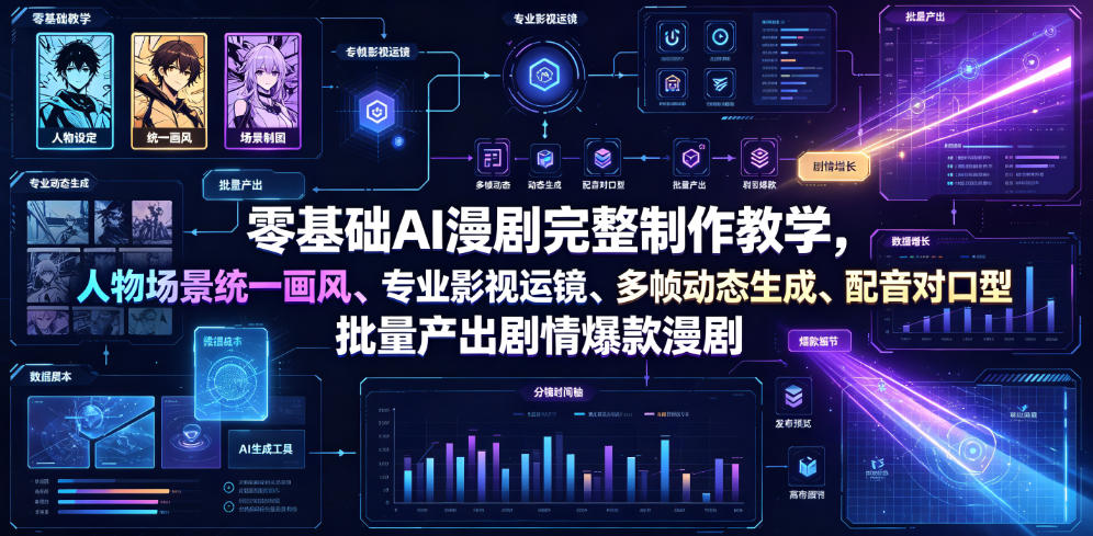 零基础AI漫剧完整制作教学,人物场景统一画风、*影视运镜、多帧动态生成、配音对口型,批量产出剧情*漫剧