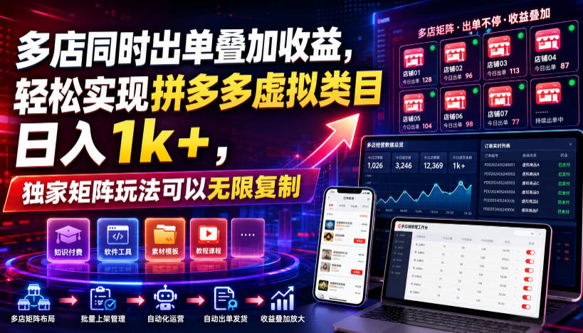 多店同时出单叠加收益,轻松实现拼多多虚拟类目日入1k+,*矩阵玩法可以无限复制【揭秘】
