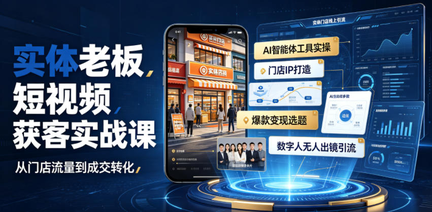 实体*短视频获客实战课|AI智能体工具全套实操、门店IP打造、*变现选题、数字人无人出镜引流完整教程