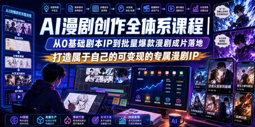 AI漫剧创作全体系课程|从0基础剧本IP到批量*漫剧成片落地,打造属于自己的可变现的专属漫剧IP