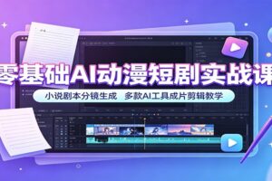零基础AI动漫短剧实战课:小说剧本分镜生成,多款AI工具成片剪辑教学