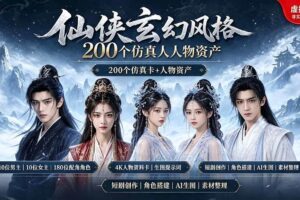 (19301期)200个仙侠玄幻仿真人素材◆10男主×10女主×180配角,4K资料卡+AI生图提示词,漫剧必备