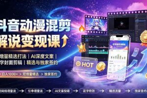 (19311期)抖音动漫混剪解说变现课:双增量精选打法|AI深度文案|花字封面剪辑| 精选与独家签约日入1000+