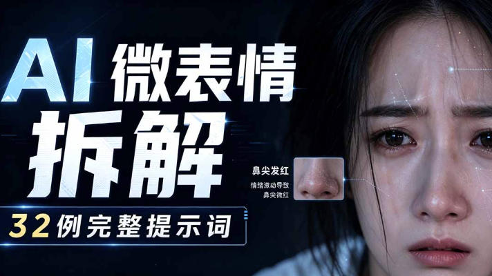 AI微表情拆解提示词合集,*调控AI角色表情,可直接复用,0基础也能调出影视级表情变化