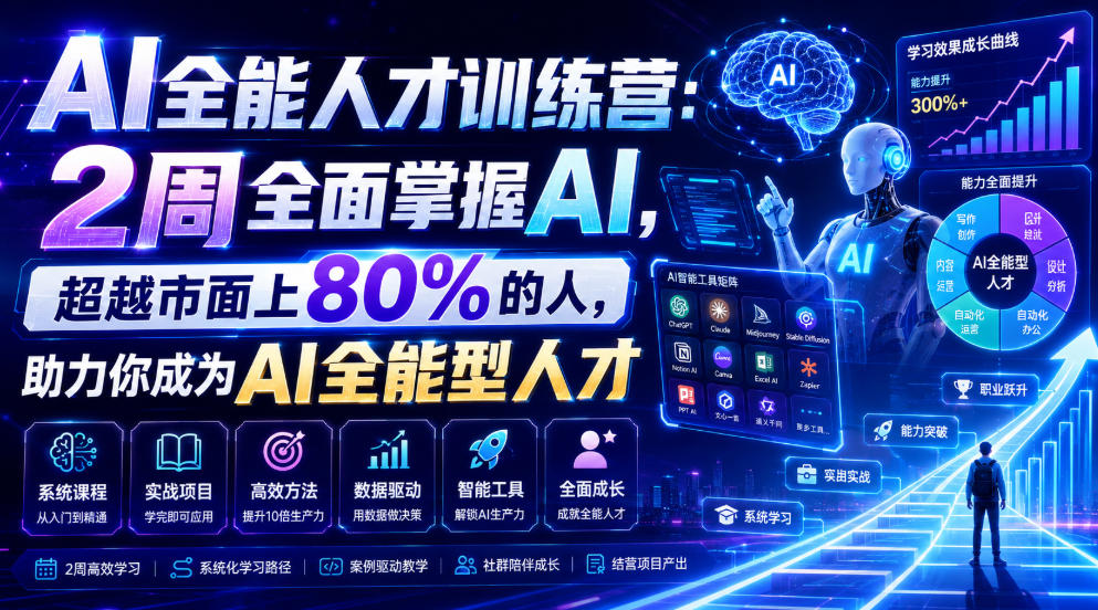AI全能人才训练营:2周*掌握AI,超越市面上80%的人,助力你成为AI全能型人才