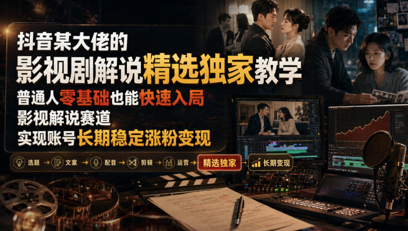 抖音某大佬的影视剧解说精选*教学,普通人零基础也能快速入局影视解说赛道,实现账号长期稳定变现