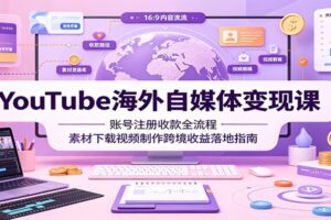 YouTube海外自媒体变现课:账号注册收款全流程,素材下载视频制作跨境收益落地指南