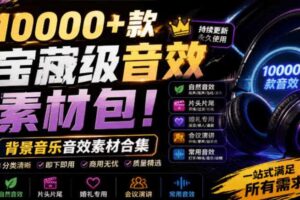 宝藏级音效素材包!10000+款背景音乐音效素材合集,自然片头婚礼会议常用音效包,分类清晰