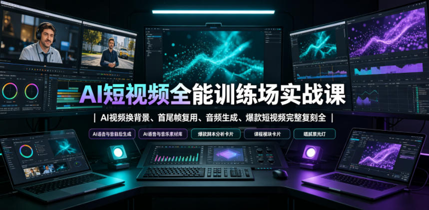AI短视频全能训练场实战课|AI视频换背景、首尾帧复用、音频生成、*短视频完整复刻全套实操教学