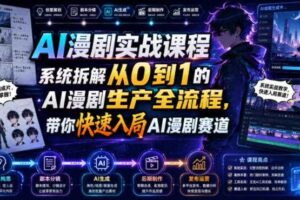 AI漫剧实战课程,系统拆解从0到1的AI漫剧生产全流程,带你快速入局AI漫剧赛道