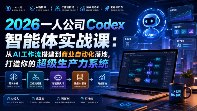 2026一人公司Codex智能体实战课:从AI工作流搭建到商业自动化落地,打造你的*生产力系统