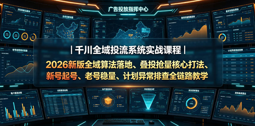 千川全域投流系统实战课程|2026新版全域算法落地、叠投抢量*打法、新号起号、老号稳量、计划异常排查全链路教学