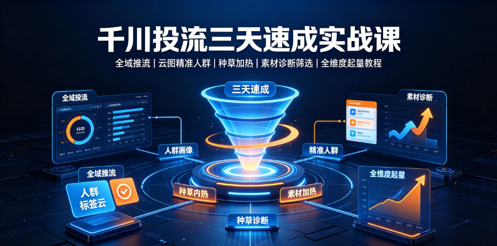 千川投流三天速成实战课|全域推流、云图*人群、种草加热、素材诊断筛选全维度起量教程
