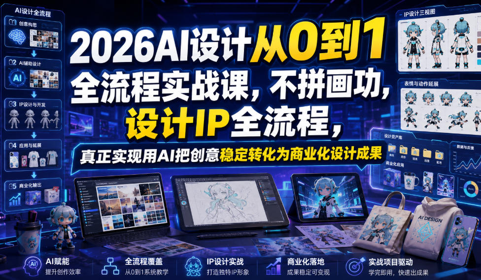 2026AI设计从0到1全流程实战课,不拼画功,设计IP全流程,*实现用AI把创意稳定转化为商业化设计成果