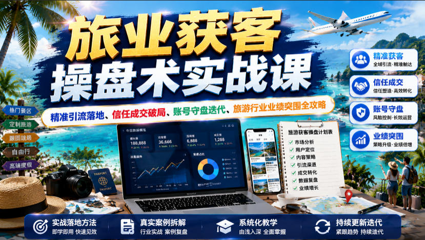 旅业获客操盘术实战课|*引流落地、信任*破局、账号守盘迭代、旅*业业绩突围全攻略
