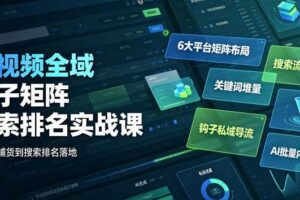 短视频全域钩子矩阵搜索排名实战课|6大平台矩阵布局、关键词堆量抢占搜索流量、钩子私域导流、AI批量内容生成