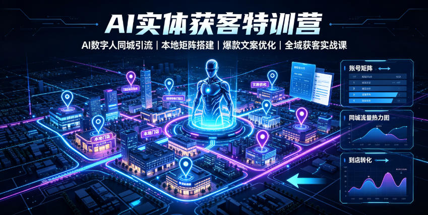 AI实体获客特训营|AI数字人同城引流、本地矩阵搭建、*文案优化全域获客实战课